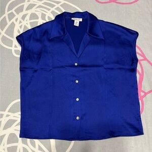 Rachel Zoe Royal Blue Button Front Sleeveless Collared Blouse